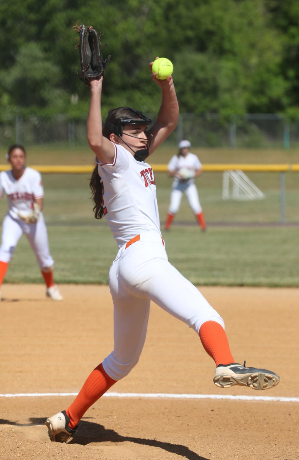 Tuckahoe's Katie Attwood winds up a pitch during a Class C sub-regional played at North Rockland May 31, 2023. SS Seward won 12-1.