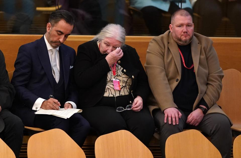 Margaret Caldwell, the mother of murder victim Emma Caldwell, listens from the public gallery as justice secretary Angela Constance speaks (Andrew Milligan/PA Wire)