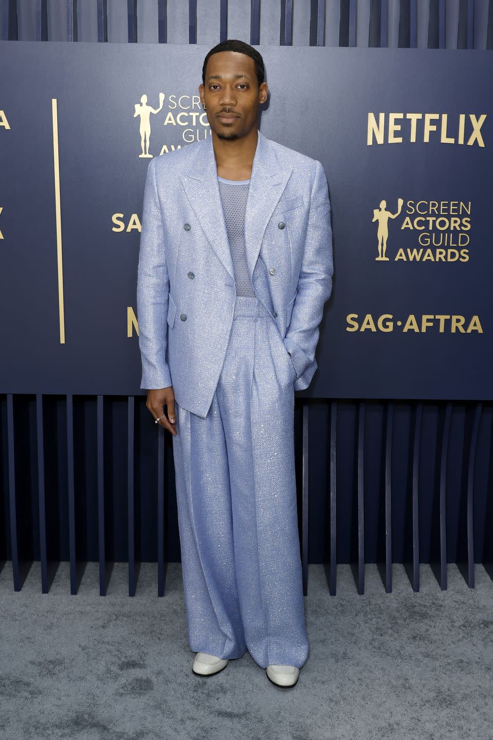 los angeles, california february 24 tyler james williams attends the 30th annual screen actors guild awards at shrine auditorium and expo hall on february 24, 2024 in los angeles, california photo by frazer harrisongetty images