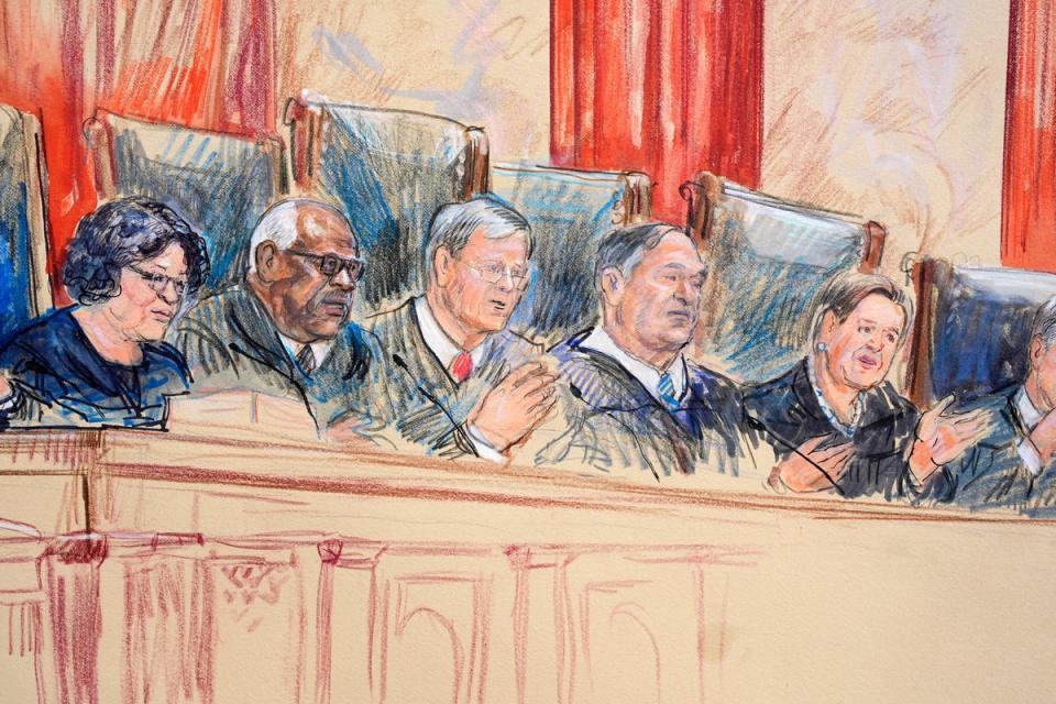 From left to right: Justices Sonia Sotomayor, Clarence Thomas, John Roberts, Samuel Alito, and Elena Kagan (AP)