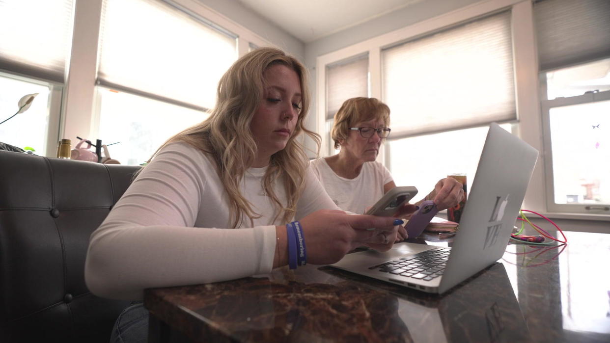 Megan Kingsbury, left with her mother Krista Naber. For 68 days,  Kingsbury documented her sister's disappearance on TikTok. / Credit: CBS News