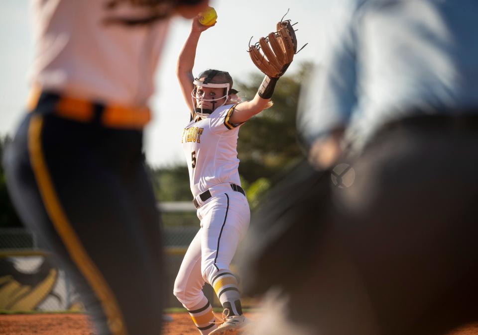 Victoria  Ash of Bishop Verot pitches against Naples in a softball matchup on Thursday, March 25, 2021, in Fort Myers.