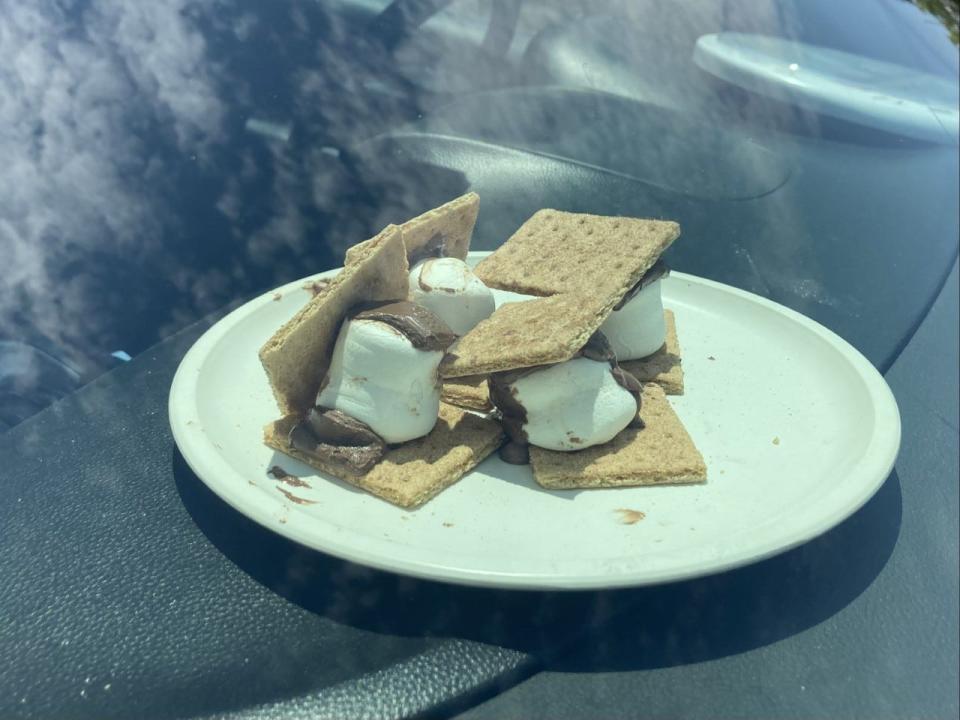 S'Mores cook inside a hot car Thursday, July 7, 2022, at the Gastonia Fire Department headquarters on Myrtle School Road.