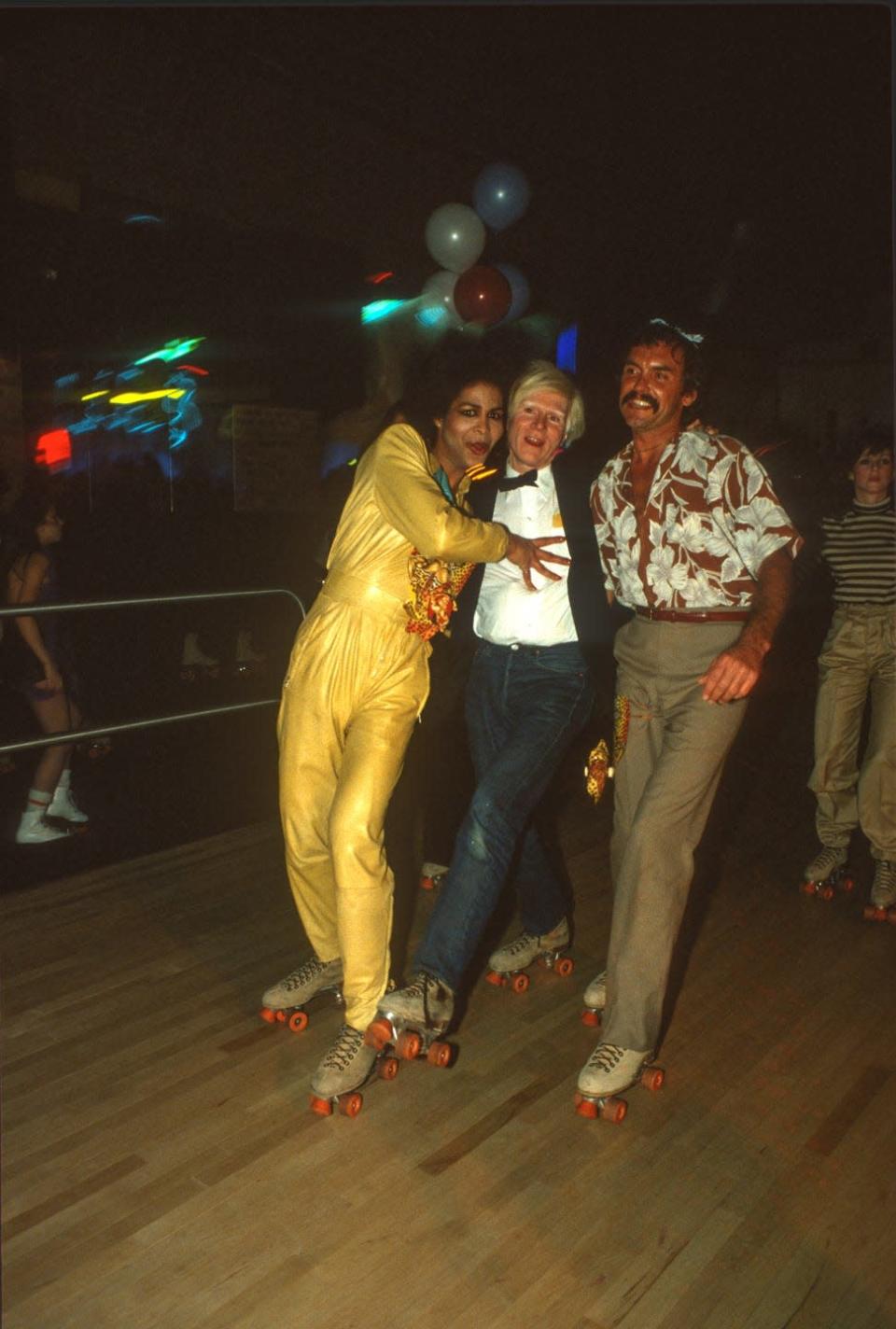 <p>Warhol skates around the Roxy Roller Disco in New York during a party for the U.S. Olympic Men's Ice Hockey Team.</p>