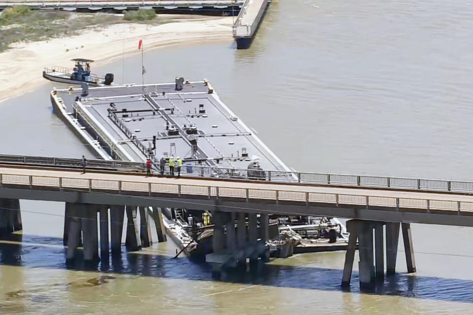 A barge slammed into a bridge in Galveston, Texas, on Wednesday. (KPRC)