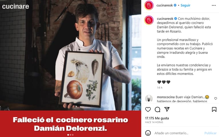 Desde Cucinare, emitieron un emotivo mensaje tras la muerte de Damián Delorenzi