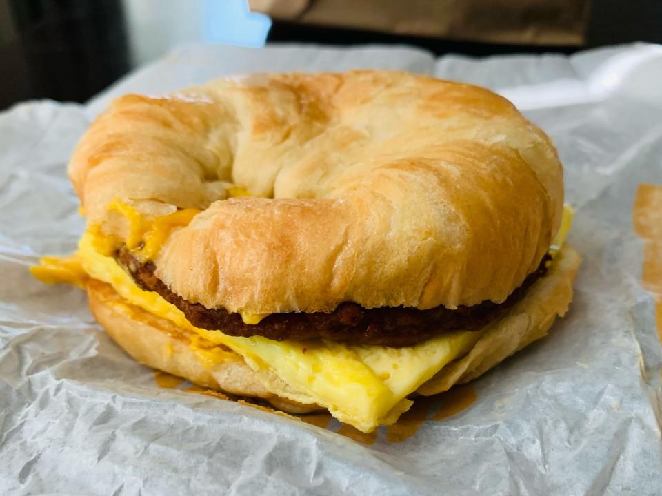 Burger King sausage, egg, and, cheese croissan'wich on white wrapper