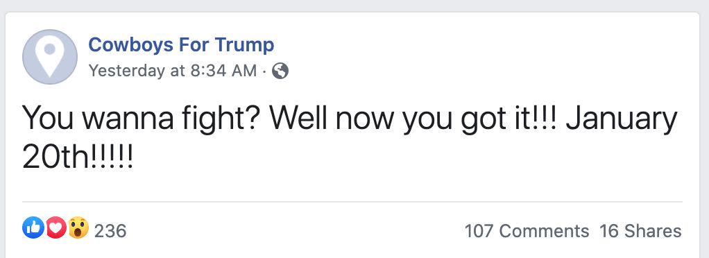 Facebook post from Couy Griffin's Cowboys for Trump. (Photo: Screen Shot/Facebook/Cowboys for Trump)