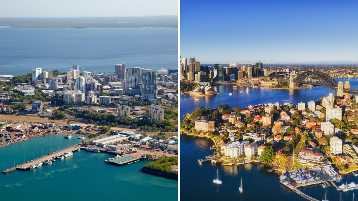 Left: Darwin; Right: Sydney. (Source: Getty)