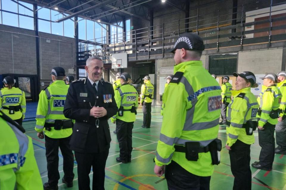 Chief Constable Chris Rowley at a kit inspection with new officers <i>(Image: Lancs Police)</i>