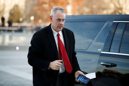 US Secretary of the Interior Ryan Zinke arrives at the US Capitol prior to the service for former President George H. W. Bush in Washington, DC, USA, 03 December 2018. Shawn Thew/Pool via REUTERS