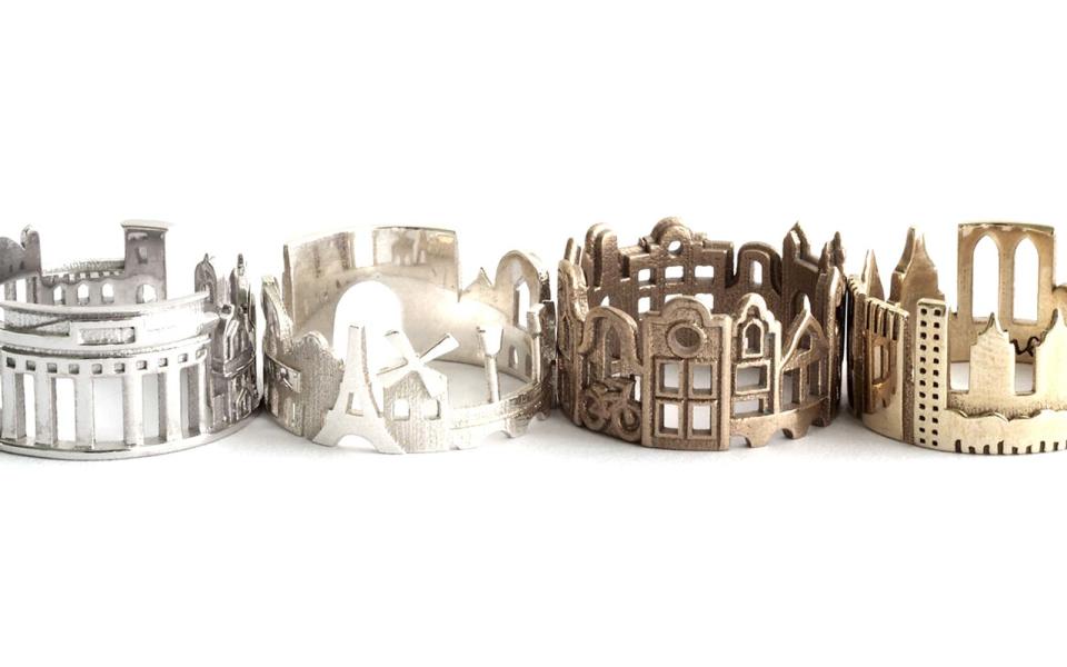 Ola Shekhtman, an Etsy vendor, has turned the skylines and landmarks of cities like Rome, Barcelona, New York, Paris, Charleston, Hong Kong, and more into these delightful 3D-printed rings.To buy: $99; etsy.com