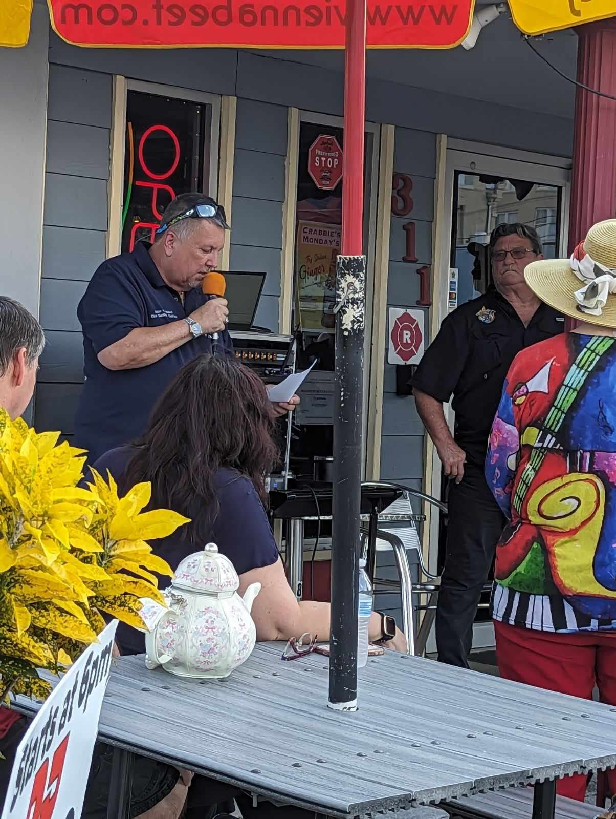 Great Chicago Fire Brewery and Tap Room owner John Sokol shares words of inspiration during a 9/11 remembrance event he hosted Monday afternoon. The event is an annual tradition for the former fire chief. PHOTO COURTESY OF JOHN SOKOL