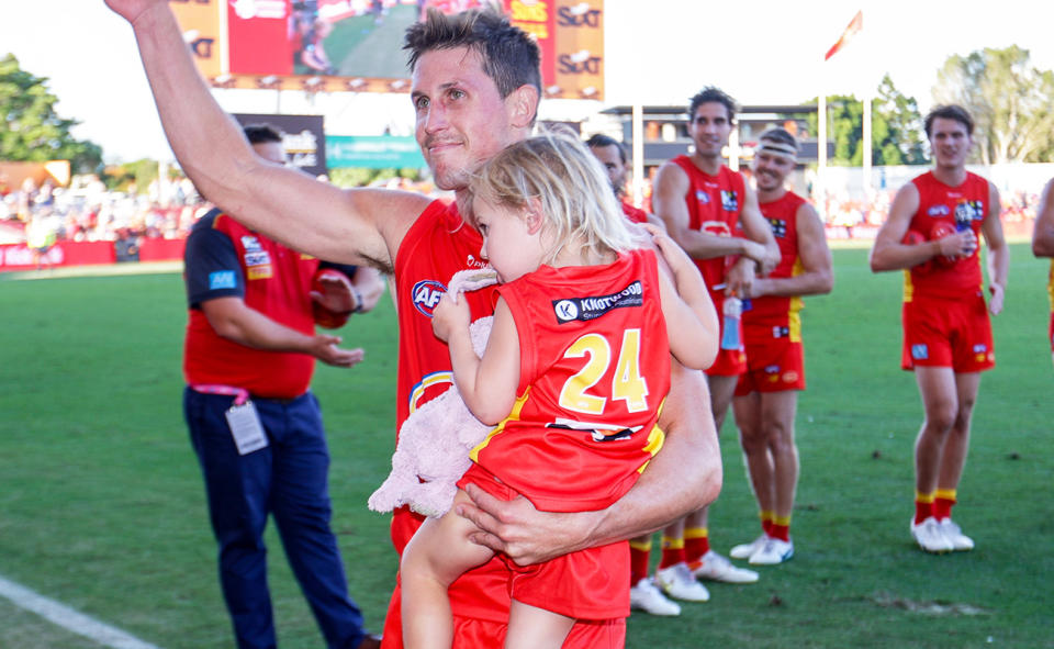 David Swallow, pictured here leaving the ground after his 200th AFL game.