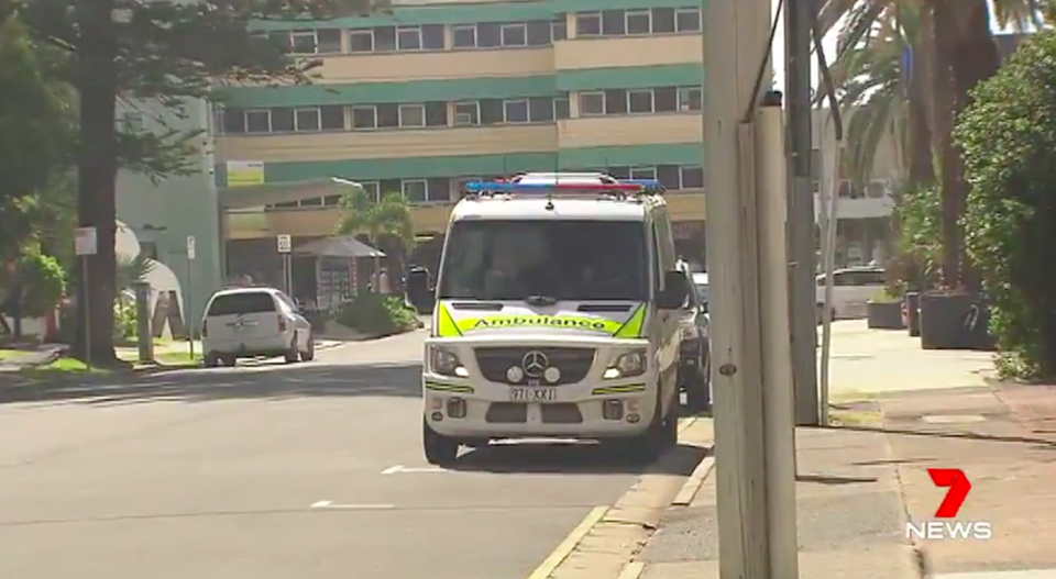 An ambulance at the scene on Thursday. Source: 7 News