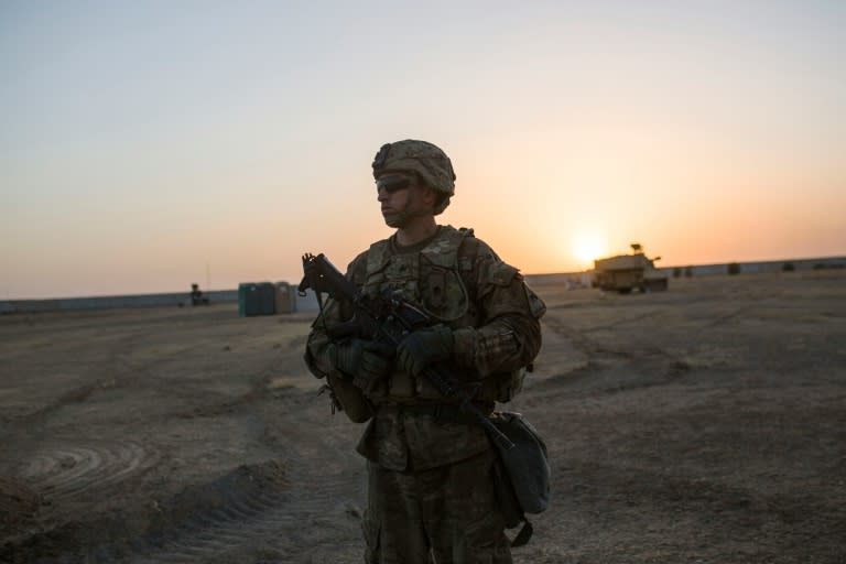 A US soldier stands at the Qayyarah military base earlier in October