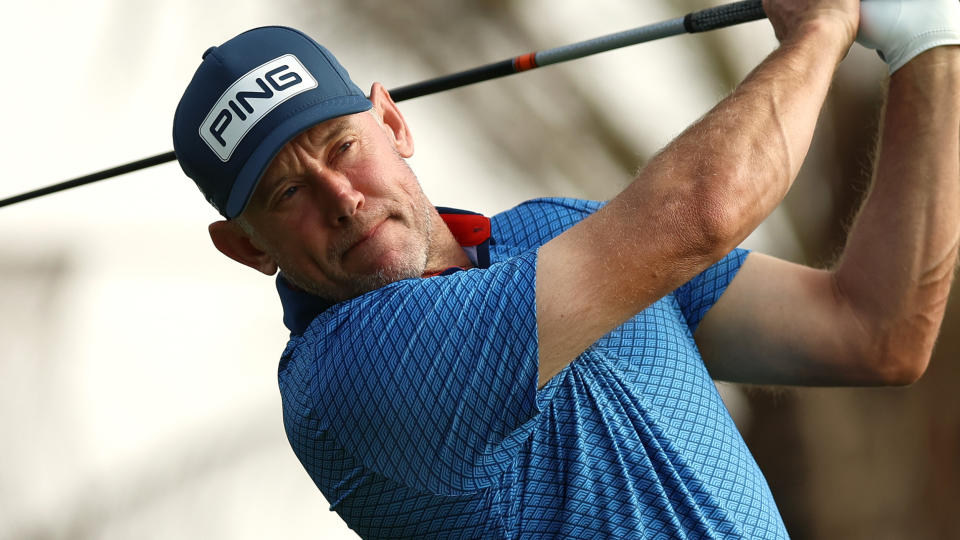 Lee Westwood takes a shot during a practice round before the 2023 Saudi International