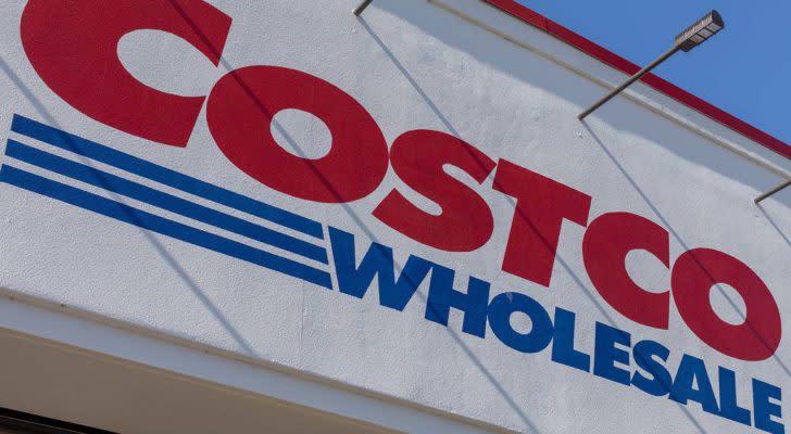 Costco logo on a sign on a Costco store.
