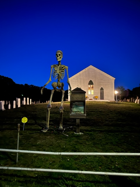 A skeleton will greet audience members at the Friends of the South Harwich Meetinghouse, which will mark the holiday on Oct. 29 with “Halloween: UNHINGED,” an unusual concert experience with special effects.