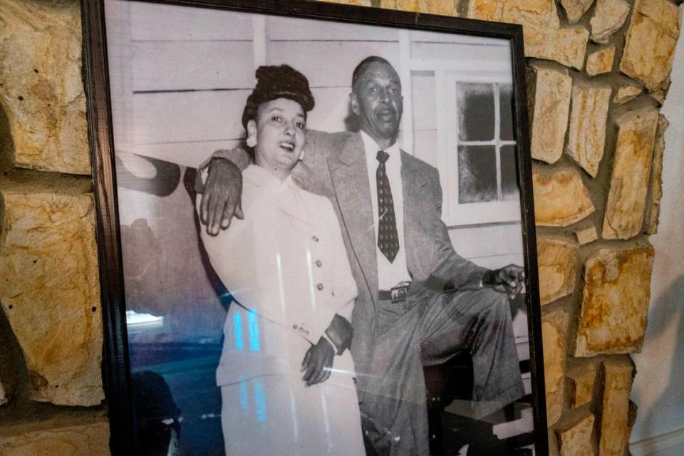 A framed photo of Charlie Fitzgerald and his wife Sarah inside their ols home that has been renovated by the city.