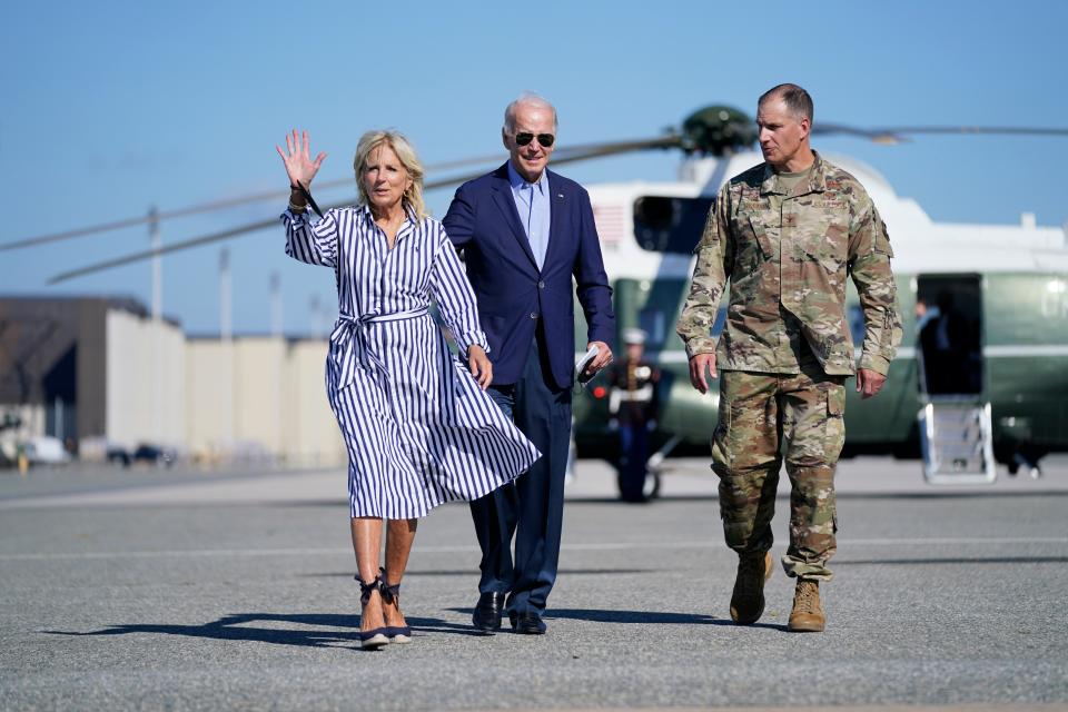 President Joe Biden and First Lady Jill Biden, walk to board Air Force One (AP)