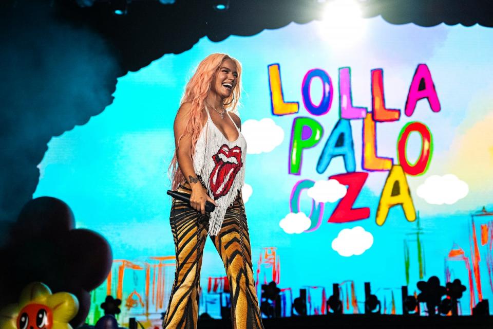 Karol G performs on day one of the Lollapalooza Music Festival (Amy Harris/Invision/AP)