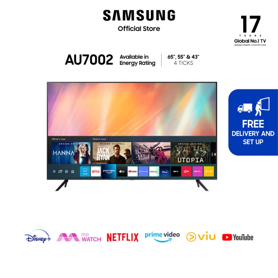 Samsung AU7002 UHD 4K Smart TV (2022) 4 Ticks / 36 Months Warranty [Online Exclusive]. (Photo: Shopee SG)