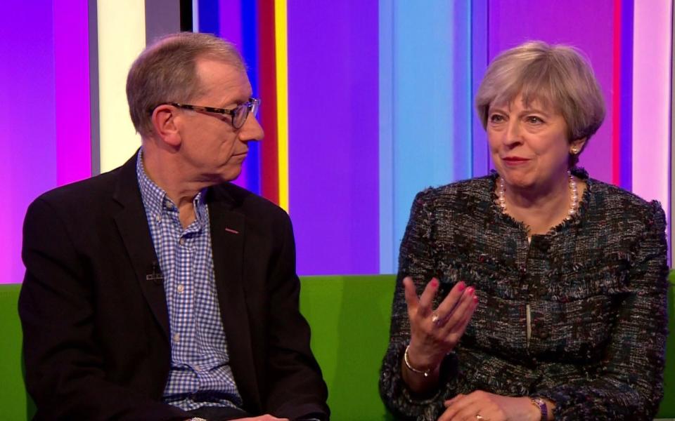 Theresa May appeared on The One Show sofa with her husband Philip May. - Credit: BBC