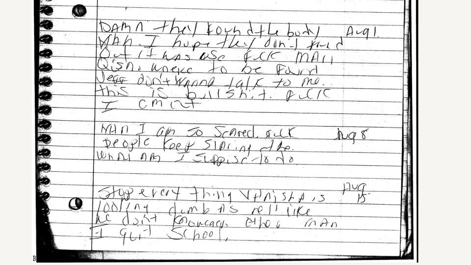 The prosecution presented this diary page as Victoria Caldwell's, written the month that Jessica Currin's body was discovered at the middle school. - Courtesy Kentucky Innocence Project