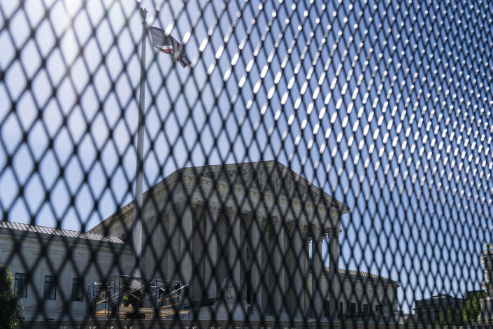 WASHINGTON, DC - MAY 10: Fencing has been up surrounding the Supreme Court of the United States complex on Tuesday, May 10, 2022 in Washington, DC.&#xa0; / Credit: Kent Nishimura / Los Angeles Times via Getty Images