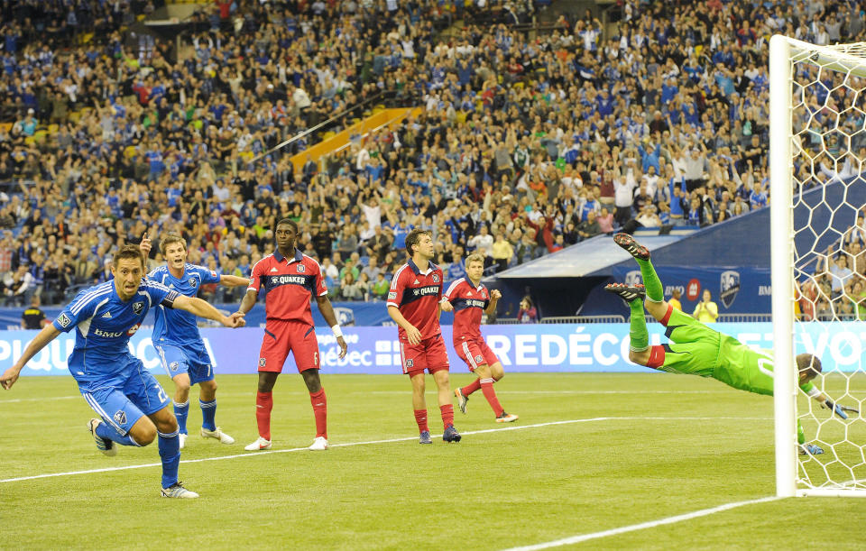 Davy Arnaud (le #22 de l'Impact) a marqué le premier but de l'histoire de l'équipe dans la MLS, le 17 mars 2012, au Stade olympique. (Photo by Richard Wolowicz/Getty Images)