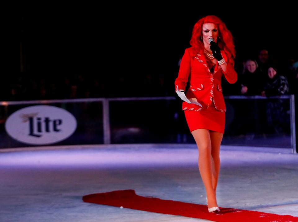 Gilda Wabbit hosts the Drag Queens on Ice show at Paristown during the Fête de Noël Winter Holiday Festival.   
Jan. 4, 2020