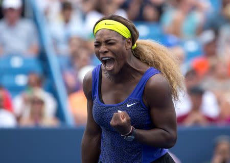 Serena Williams (USA) reacts on day six of the Western and Southern Open tennis tournament at Linder Family Tennis Center. Mandatory Credit: Aaron Doster-USA TODAY Sports