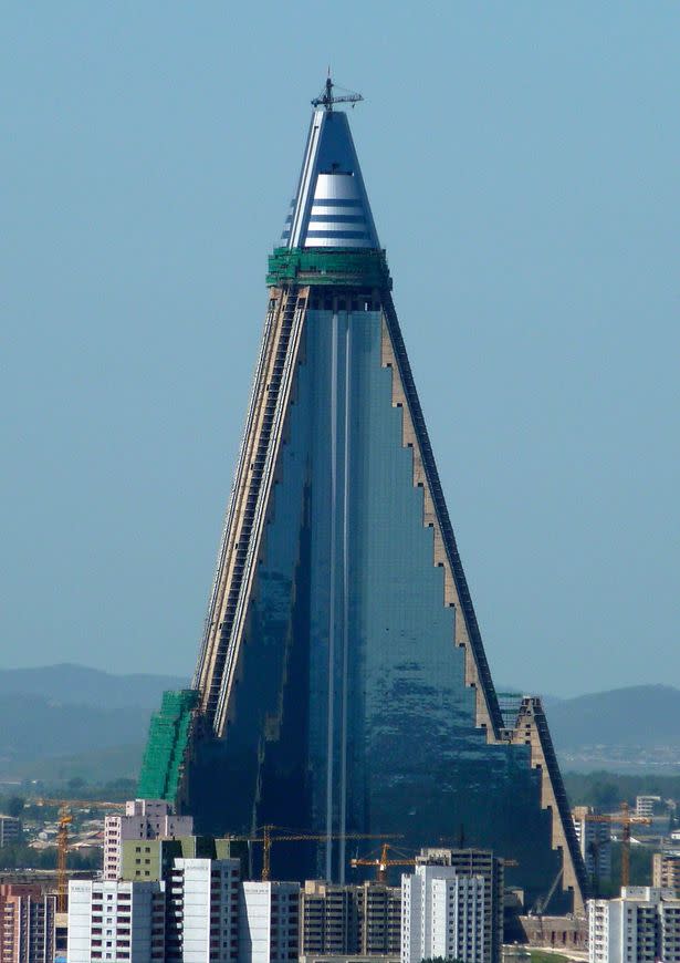 The Ryugyong Hotel is a shady feature on the North Korean skyline (Picture: Reuters)