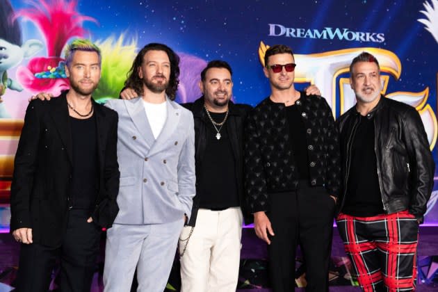 Justin Timberlake Reunites With *NSYNC at 'Trolls Band Together' Premiere