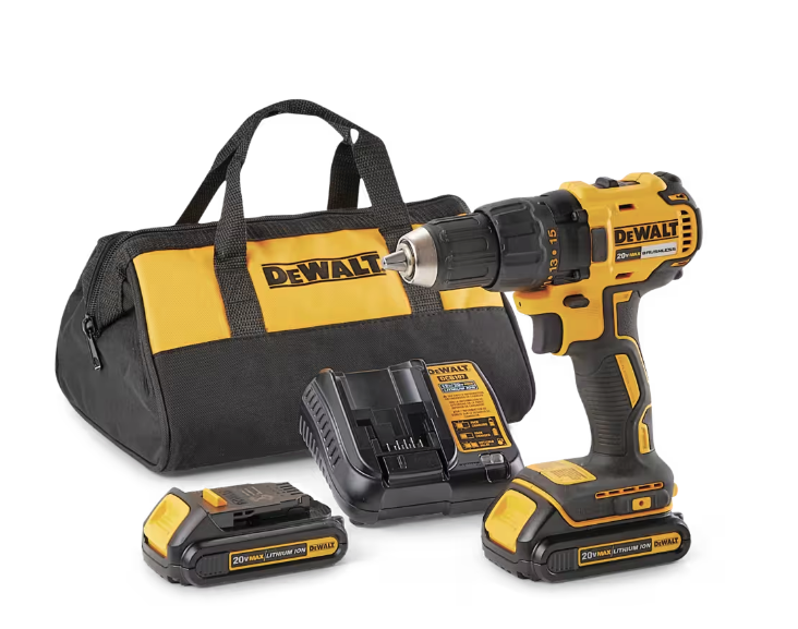 DeWalt Compact Brushless Cordless Drill Kit. Image via Canadian Tire.