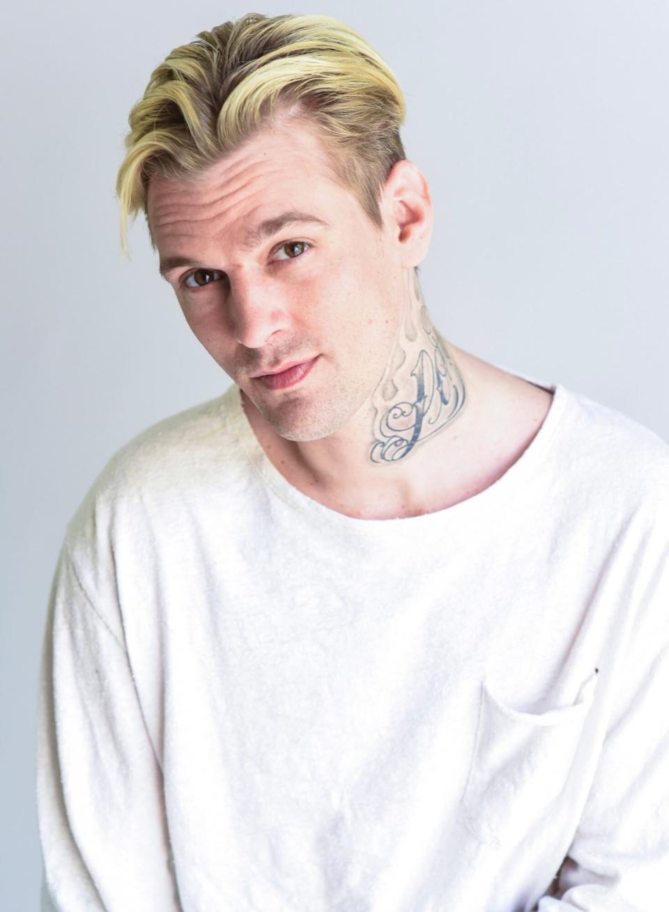 LOS ANGELES, CA - APRIL 11: Aaron Carter poses for portrait sitting in an Ulloo42 chair at Visual Snow Initiative visits The Artists Projecton April 11, 2018 in Los Angeles, California. (Photo by Michael Bezjian/Getty Images for The Artists Project)