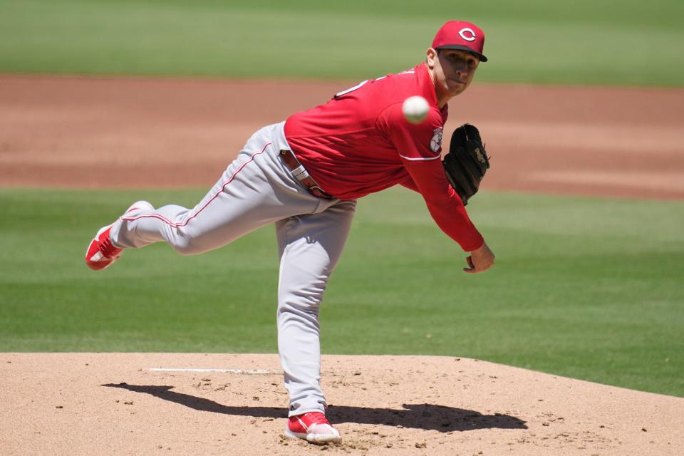 May 3, 2023; San Diego, California, USA;  Cincinnati Reds starting pitcher Luis Cessa (85) throws a pitch against the San Diego Padres during the first inning at Petco Park. Mandatory Credit: Ray Acevedo-USA TODAY Sports