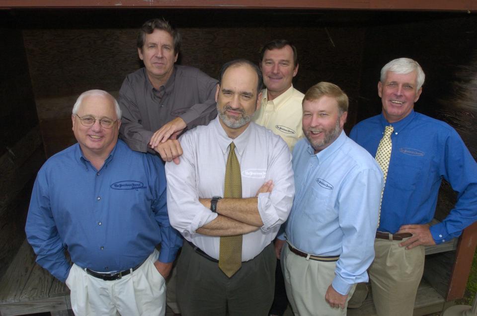 Art Martone, center, headed a staff or sports writers, editors and editorial assistants that included, from left, Paul Kenyon, Bill Reynolds, Mike Szostak, Jim Donaldson and John Gillooly.