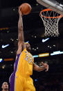 LOS ANGELES, CA - MAY 12: Jordan Hill #27 of the Los Angeles Lakers goes up for a dunk in the first half against the Denver Nuggets in Game Seven of the Western Conference Quarterfinals in the 2012 NBA Playoffs on May 12, 2012 at Staples Center in Los Angeles, California. NOTE TO USER: User expressly acknowledges and agrees that, by downloading and or using this photograph, User is consenting to the terms and conditions of the Getty Images License Agreement. (Photo by Harry How/Getty Images)
