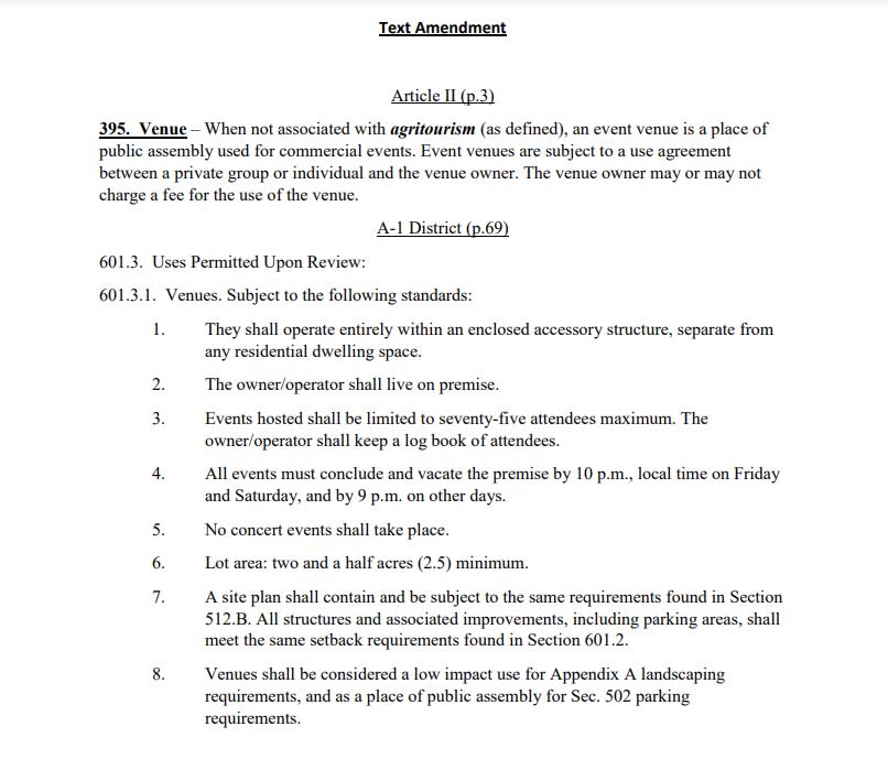 <em>Standards for A-1 district venues</em>