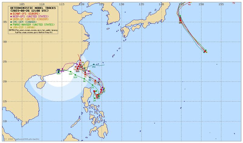 最新各國電腦模式模擬。左為第9號颱風「蘇拉」，右為第10號颱風「丹瑞」。（圖／翻攝自typhoon2000）