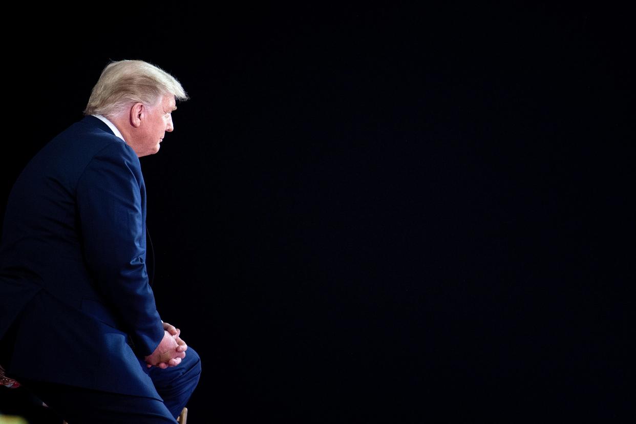 US President Donald Trump participates in an NBC News town hall event at the Perez Art Museum in Miami on October 15, 2020. (Photo by Brendan Smialowski / AFP) (Photo by BRENDAN SMIALOWSKI/AFP via Getty Images) (AFP via Getty Images)