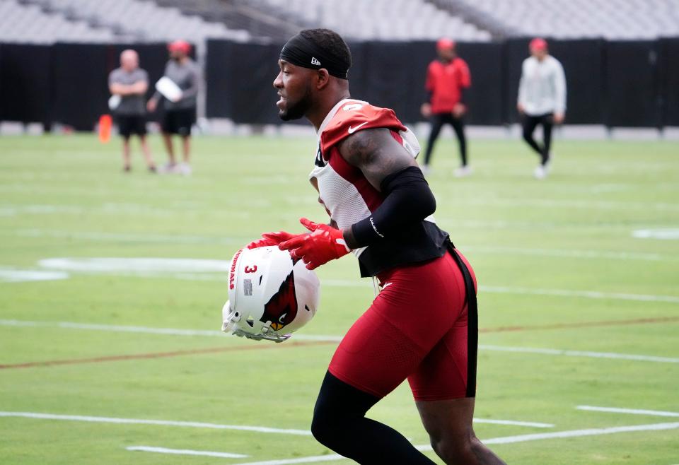 Arizona Cardinals safety Budda Baker (3) during training camp at State Farm Stadium in Glendale on July 26, 2023.