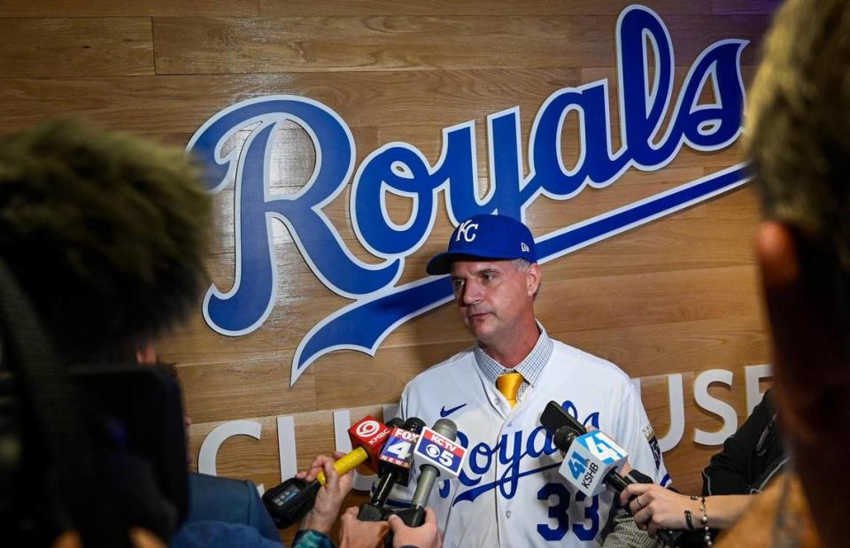 New Royals manager Matt Quatraro talked to the media after a press conference Thursday, Nov. 3, 2022, at Kauffman Stadium. The Royals hired Quatraro to replace Mike Matheny, who was fired at the end of the season.