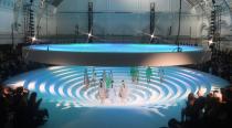 <p>Hindmarch’s incredible sci-fi space took us into the future. Guests looked down into a Willy Wonka-esque white pit while stairs slid back to reveal the model posse. As the show came to a close, a huge blue UFO began to descend, appearing to swallow Hindmarch’s girls.</p><p><i>[Photo: Getty]</i></p>