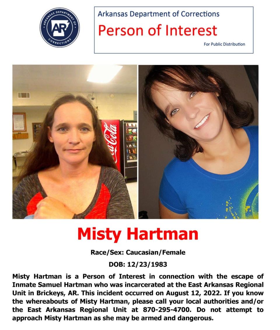 Misty Hartman is one of two women authorities think may have assisted an Arkansas prison escapee.