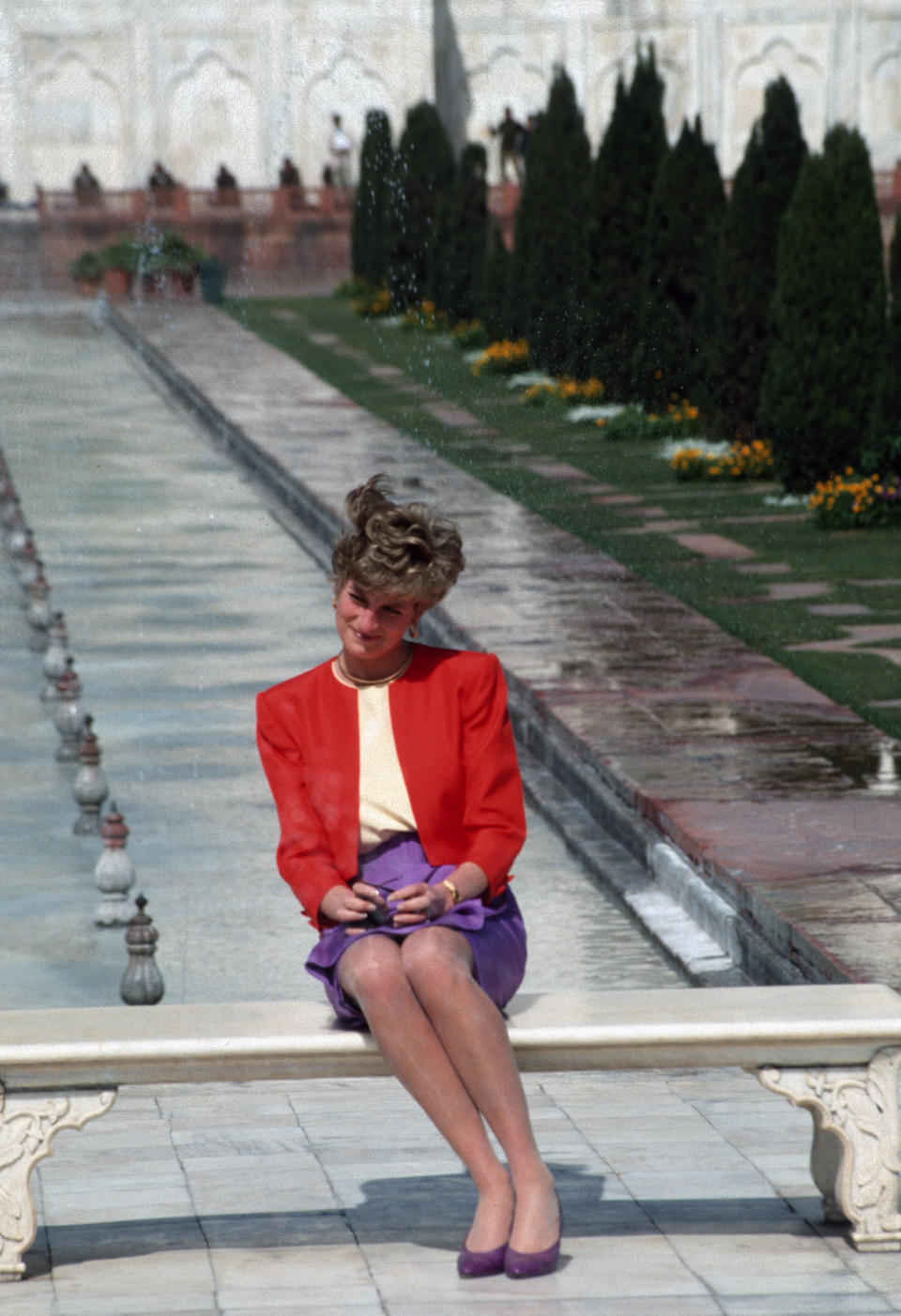 The iconic photo of the Princess of Wales in front of the Taj Mahal in India. [Source: Getty]