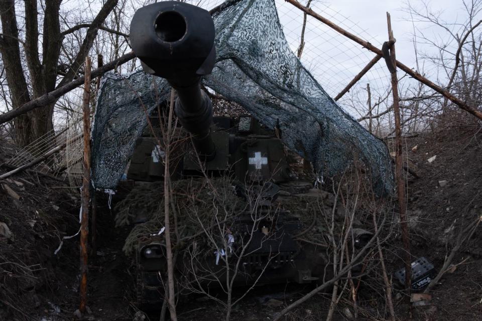 A M109 Paladin self-propelled howitzer at positions in Donetsk Oblast on Feb. 3, 2023. (Francis Farrell/The Kyiv Independent)