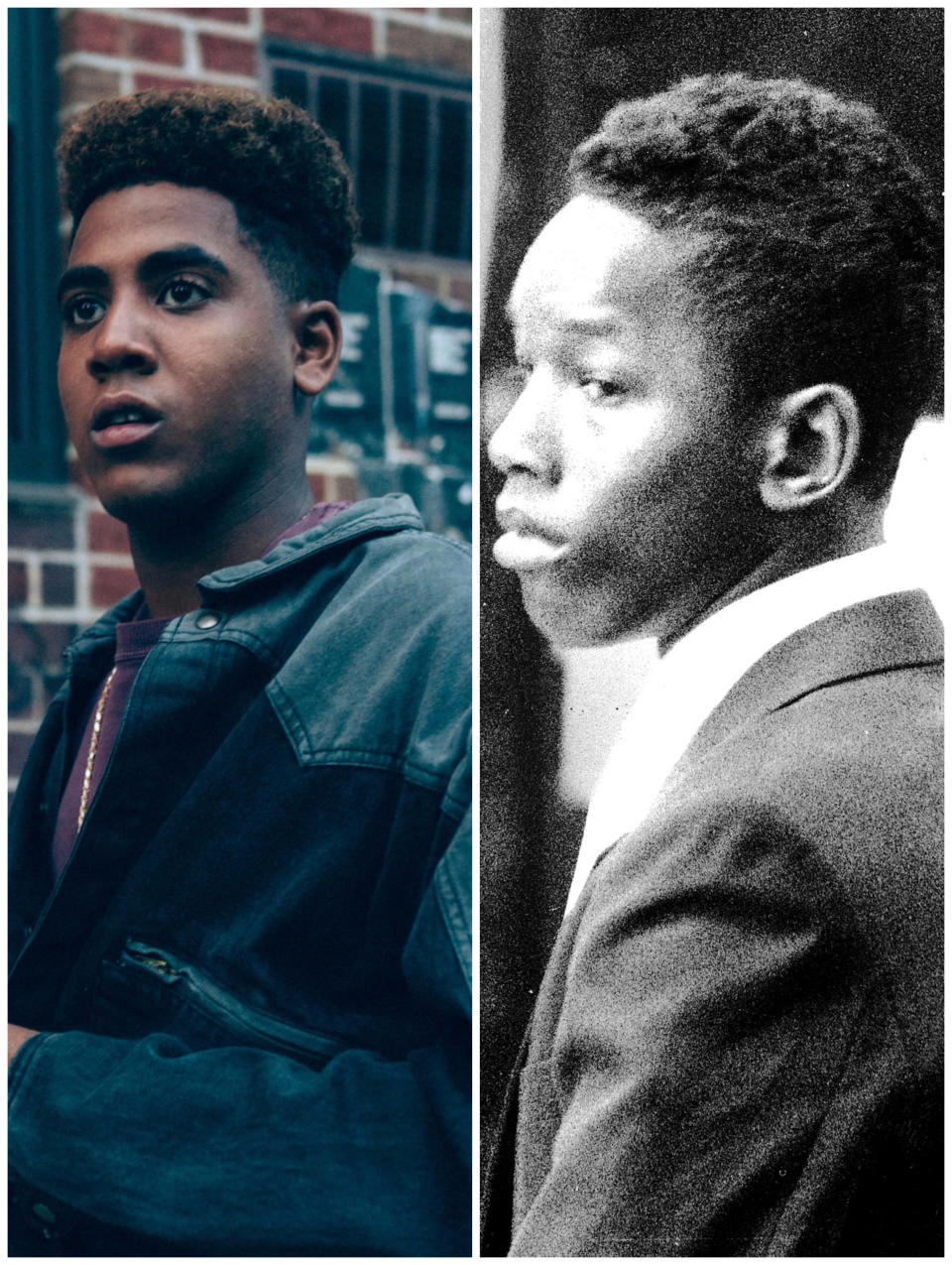 Jharrel Jerome in "When They See Us" vs. the real Korey Wise